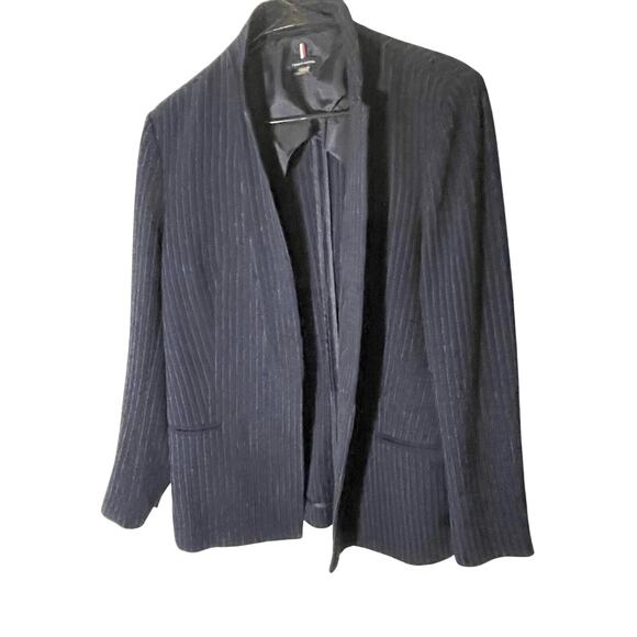 Tommy Hilfiger Women's Pinstriped Navy Open-Front Blazer Jacket 12 Office Chic - Picture 3 of 8